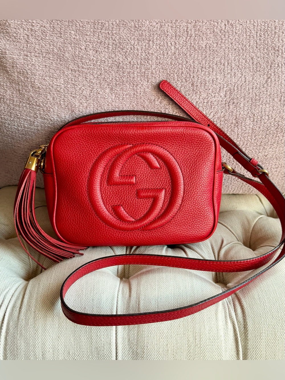 Gucci Soho Disco Camera Bag Red Leather Crossbody with Tassel